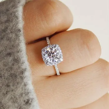 Korejski kvadratnih ženski prstan AAAAA sijoče cirkon poroko posla ljubezen obroč, nakit, nakit darilo