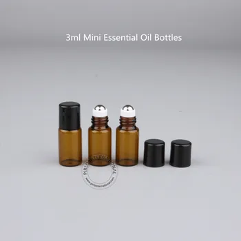 100 kozarcev Nov Prihod 3ml/3cc Stekla Roll-on Steklenice Debelo Prazno Amber Mini Eterično Olje Steklenice, Prikaz Vzorca Jar