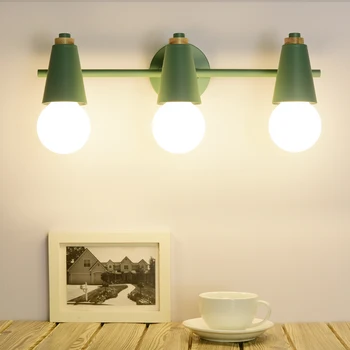 Nordijska LED Ogledalo lahke lesene Stenske lučke postelji Steno žarnice E27 rov Sodobnih Za Kopalnico Make Up garderobo Napeljave