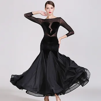 črna dvorana plesno obleko za ples obleke dvorana valček obleko tango plesne kostume žogo obleko španski obleko srce zlomljeno