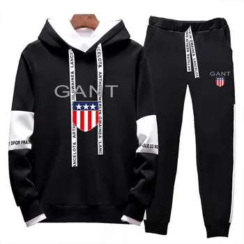 GANT blagovne Znamke Moških je Tek Šport, ki Teče Oblačila za Moške Dolgimi Rokavi Jakno + Športne Hlače za Fitnes Oblačila Hooded Majica