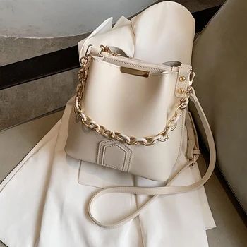 Elegantni Ženski Verige Tote Vedro vreča 2020 Moda Novo Kakovost PU Usnja Ženske Oblikovalec Torbici Potovanja Ramenski Messenger Bag