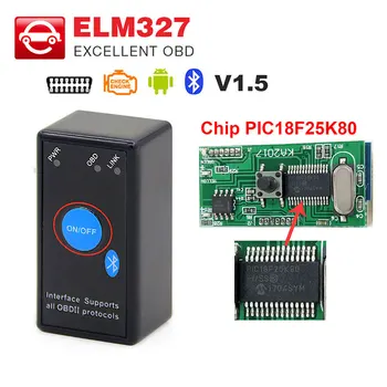 ELM327 V1.5 z PIC18F25K80 čip MINI ELM 327 Bluetooth V1.5 OBD2/OBDII kodo bralnik za Android 12V Avto diagnostiko Auto Skener