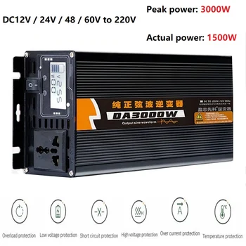 Inverter 12V/24V 220V 3000W/3500W Napetost transformatorja, Pure Sine Wave Power Inverter DC12V na AC 220V Pretvornik LCD-Zaslon
