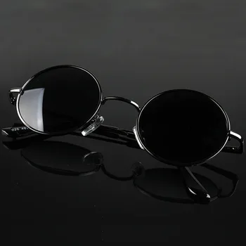 Retro Classic Vintage Krog Polarizirana sončna Očala Moške blagovne Znamke Oblikovalec sončna Očala Ženske Kovinski Okvir Črne leče za Očala Vožnje