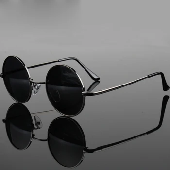 Retro Classic Vintage Krog Polarizirana sončna Očala Moške blagovne Znamke Oblikovalec sončna Očala Ženske Kovinski Okvir Črne leče za Očala Vožnje