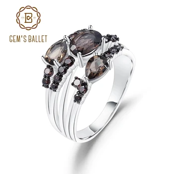 GEM JE BALET Resnično 925 Sterling Srebro Klasičnih Gemstone Band Ring 1.62 Ct Naravnih Dimljen Quartz Kamen Obroči Za Ženske Fine Nakit