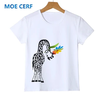 Nova Moda otroška T-shirt Žirafa Tiskanja Krog Vratu, Kratka sleeved Tee Dekle, Fant majica Baby Y25-7