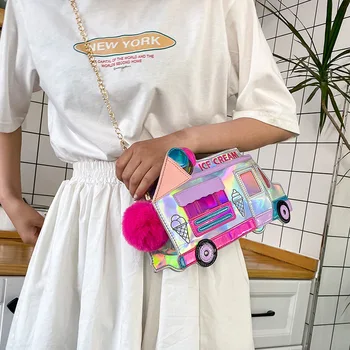 Ice Cream Avto Ženske Messenger Bag Smešno Osebnost Osupljivo Barvno Lasersko Torba Smešno Messenger Bag Crossbody Verige Vrečko