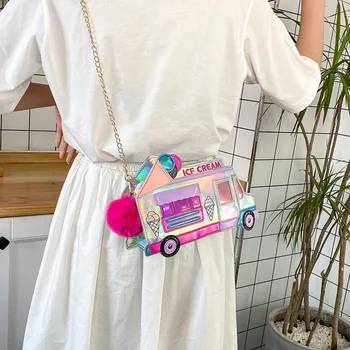Ice Cream Avto Ženske Messenger Bag Smešno Osebnost Osupljivo Barvno Lasersko Torba Smešno Messenger Bag Crossbody Verige Vrečko