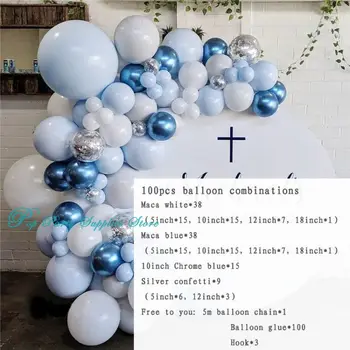 100 KOZARCEV Poroko, Rojstni dan Baloni Garland Arch Kit Pastelnih Macaron Modro, Belo Kovinsko Modre Balone Baby Tuš Stranka Dekoracijo