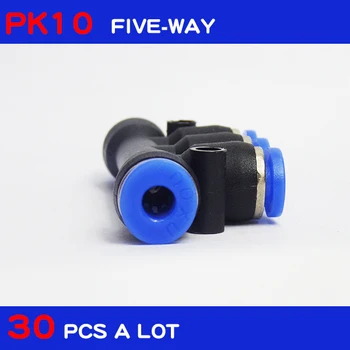 Brezplačna dostava 30pcs veliko Pnevmatski pribor PK10, 10 mm 5-način potisnite v hitro skupno pnevmatski priključek,PK10 pet-način
