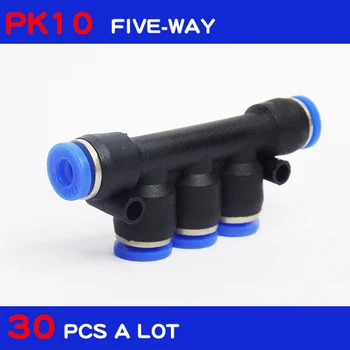 Brezplačna dostava 30pcs veliko Pnevmatski pribor PK10, 10 mm 5-način potisnite v hitro skupno pnevmatski priključek,PK10 pet-način