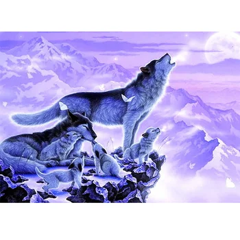 5D Diamond Slikarstvo Živali Navzkrižno Šiv Celoten Kvadratni Krog Diamond Vezenje Volk Sliko Okrasnih Pozimi Obrt Darilo