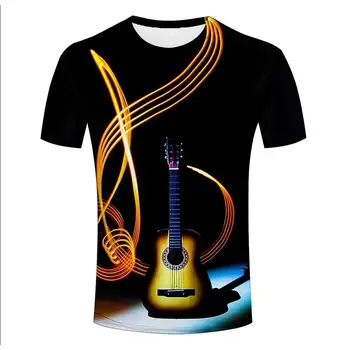 Nove Glasbe Kitara 3d Print Mode Kratek Rokav 3d T-shirt za Moške, Ženske T-shirt Psihedelični Orkester Oblačila Vzorec Vrh