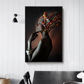 Lepo Afriško Črno Ženske Platno Slikarstvo Portret Plakatov In Fotografij Cuadros Wall Art Slike za Dnevni Sobi Doma Dekor