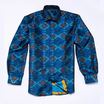 Hi-Tie Modni Črno Modra Siva Jesen Zima Majica za Moške Dolg Rokav 2020 Paisley Formalno Business Casual Men ' s Luxury Majica