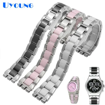 Kovinski Watchband Za Swatch YGS716 YAS100 YVS441G/YAS112G watch zapestnica iz Nerjavečega jekla + Keramične Watch Band 17 mm ženske zapestje