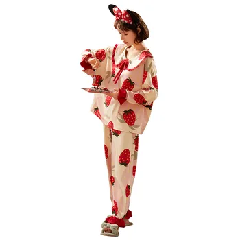 Jeseni Nove Ženske Bombažno Pižamo Risanka Tiskanja Pijamas mujer Moda river Pižame Udobno Sleepwear velikosti Homewear