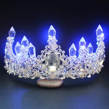 Poročni Dodatki za Lase Baročno LED Luči Tiaras za Ženske Headdress Nosorogovo diadem Velike Krone stranka dekoracijo tiara