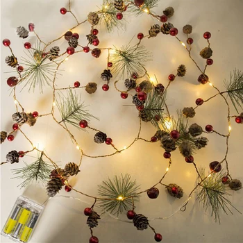 DIY Novo Leto Dekoracijo Niz LED luči Bor Cone Bakrene Žice Pravljice toplo bela Garland lučke Za Božič Doma svate