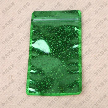 Debelo 9*16 cm Sebi Pečat Zadrgo Zaklepanje Glittery Zelena / Jasno, trgovina na Drobno Plastično Vrečko za Shranjevanje Z Visi Luknjo Ziplock Embalaži Torbica