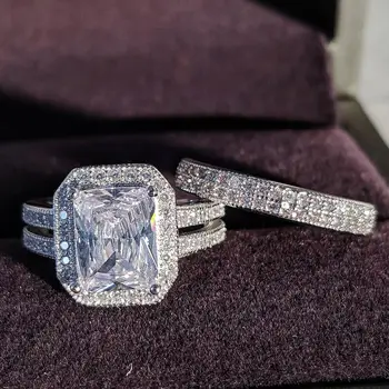 Vroče prodajo luksuznih princesa 925 sterling silver ring set za ženske lady obletnice, darila nakit trgovini moonso R5116