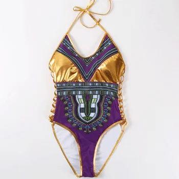Zlato-žigosanje En Kos Kopalke Afriške Tiskanja Monokini Kopalke Push Up Plavati Obrabe Seksi kopalke Ženske Plavanje Kostume