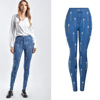 LOGAMI Tassel Skinny Jeans Ženska Elastična Dame Visoke Pas, Jeans, Moda Novo Svinčnik Traper Hlače Modre