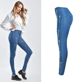 LOGAMI Tassel Skinny Jeans Ženska Elastična Dame Visoke Pas, Jeans, Moda Novo Svinčnik Traper Hlače Modre