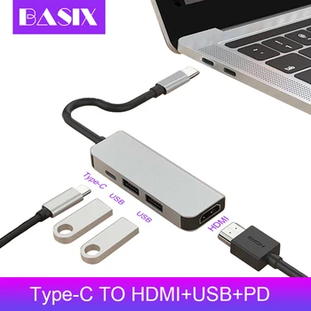 Basix USB-C VOZLIŠČE Tipa C Do HDMI 4K Zvezdišče USB 3.0 Adapter PD Polnjenje Vrata za MacBook Pro Samsung Galaxy S8 Huawei P20 Usb C Hub