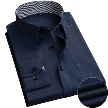 Spodbujanje Moda skupne dnevne delovne majica dolg rokav znižuj ovratnik črni gumb mozaik design slim fit moški obleko majice
