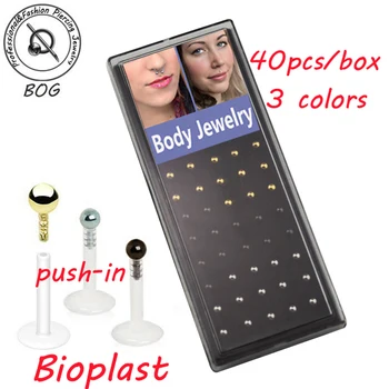 BARJE-Veliko 40 Kos Bioplast Prilagodljiv Push-v Labret Ustnice z Pritisnite Stud Fit Jekla Žogo 16G Body Piercing Nakit