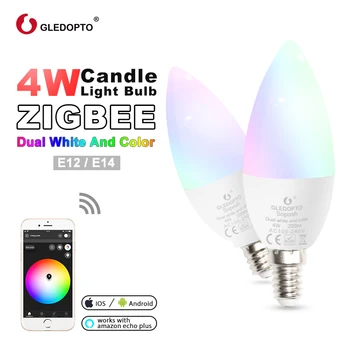 GLEDOPTO Zigbee Led Smart Žarnica RGBCCT Vzdušje, Dekorativne Sveče Žarnice 4W E12/E14 Zatemniti Združljiva Z Amazon Echo Plus AC