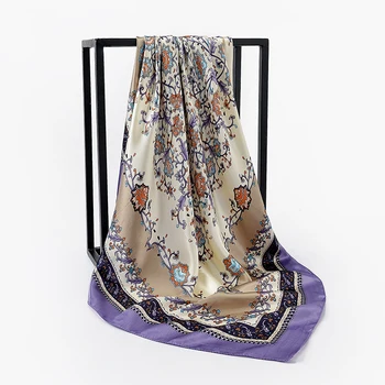 Moda za Lase Šal Za Tiskane dekorativni šal Saten Svila Hidžab Šali, 90 cm*90 cm Kvadrat Šali Neckerchief Rute Za Ženske