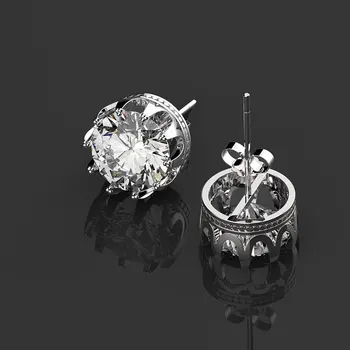 Klasična Krono 925 Sterling Srebro Krog Simulirani Diamond Ušesa Klinov Uhani Poročni Nakit Uhani