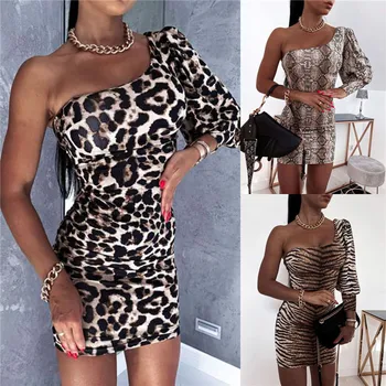 2021 Moda Za Ženske, Potiskane Midi Obleko Seksi Pol Rokav Bodycon Svinčnik Leopard Serpentine Tiskanja Ženski Tesen Backless Obleke