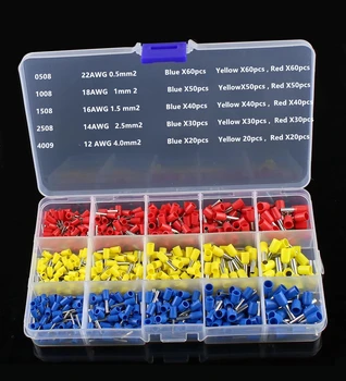 600pcs/set 3 barve Rdeča rumena modra cev priključki Priključek Kabel Pin Konec Kabla žice Bootlace Obročki komplet za 22~12AWG
