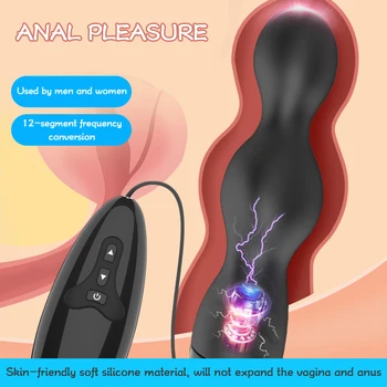 Analni seks vibrator iz silikona, nepremočljiva black analni seks plug Žični daljinski upravljalnik 12 frekvenco vibracije analni igrače za ženske
