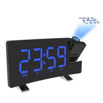 Projekcija Alarm Ura LED-Zaslon prikazuje Čas, Digitalna Budilka Z Vrtljiv Za 180 Projektor Dvojno Bujenje FM Radio Dremež Funkcija Novo