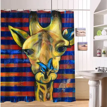 F516XY27 po Meri žirafa in barvita ročno narisane risanka živali Tkanine Moderne Tuš Zavesa kopalnica Nepremočljiva LF22