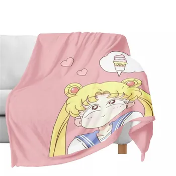 HUGSIDEA Roza Sailor Moon Tiskanja Odeje Bedspreads za Dekleta Darilo Risanka Sherpa Plišastih Kavč Vrgel Odejo Mantas Cama de