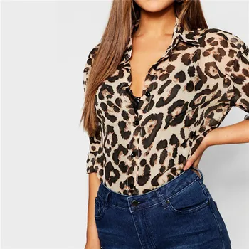 S-3XL Plus Velikost Ženske Ženske Leopard Tiskanja Svoboden Dolg Rokav Seksi Vrhovi Bluze za Ženske Modne Majice Šifon Bluzo Oblačila Vrh
