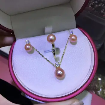 YIKALAISI 925 Sterling Srebrni Nakit Pearl Določa 2020 Fine Naravne Okrogle Biser nakit 7-9 mm Pearl Set Za Ženske na debelo