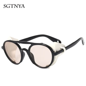 Nov krog očala steampunk osebnost sončna očala usnje dekoracijo divje sončna očala moških in žensk očala UV400