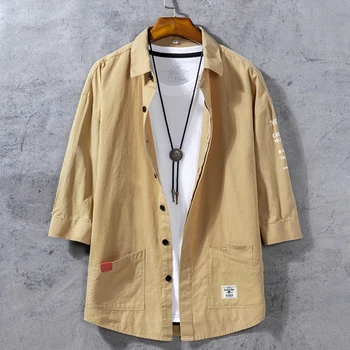 Prevelik Bombaž Mens Vojaške Bluze, Modne Poletne Priložnostne Majice Vrh Moških Svoboden Kratek Rokav Japonski Moški Bluzo