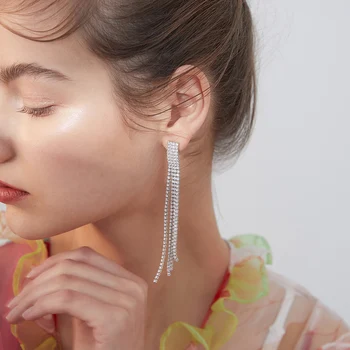 Xinwei uhani 2020 novo preprost tassel uhani za ženske dolg odsek umetno kristalni obesek, uhani darilo nakit