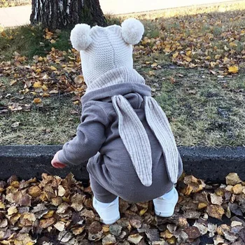 Malčka Otrok Baby Girl Boy Oblačila Risanka Tiskanje Baby Romper Splošno Jumpsuit+Rrabbit Ušesa Klobuk Obleko Z Dolgimi Rokavi Novorojenčka Oblačila
