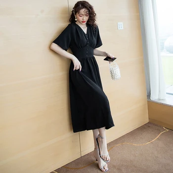 COIGARSAM Letnik Ženske enodelno obleko korejski Poletje Visoko Pasu Proti-Vrat Obleke Črne 8161