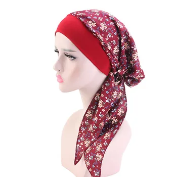 2020 Moda Muslimanskih Glavo Turban Kape Za ženske Dolgim Repom Natisnjeni Hidžab Islamske Headscarf pokrovu motorja, postane vroče Dame Hairloss Kemo Skp